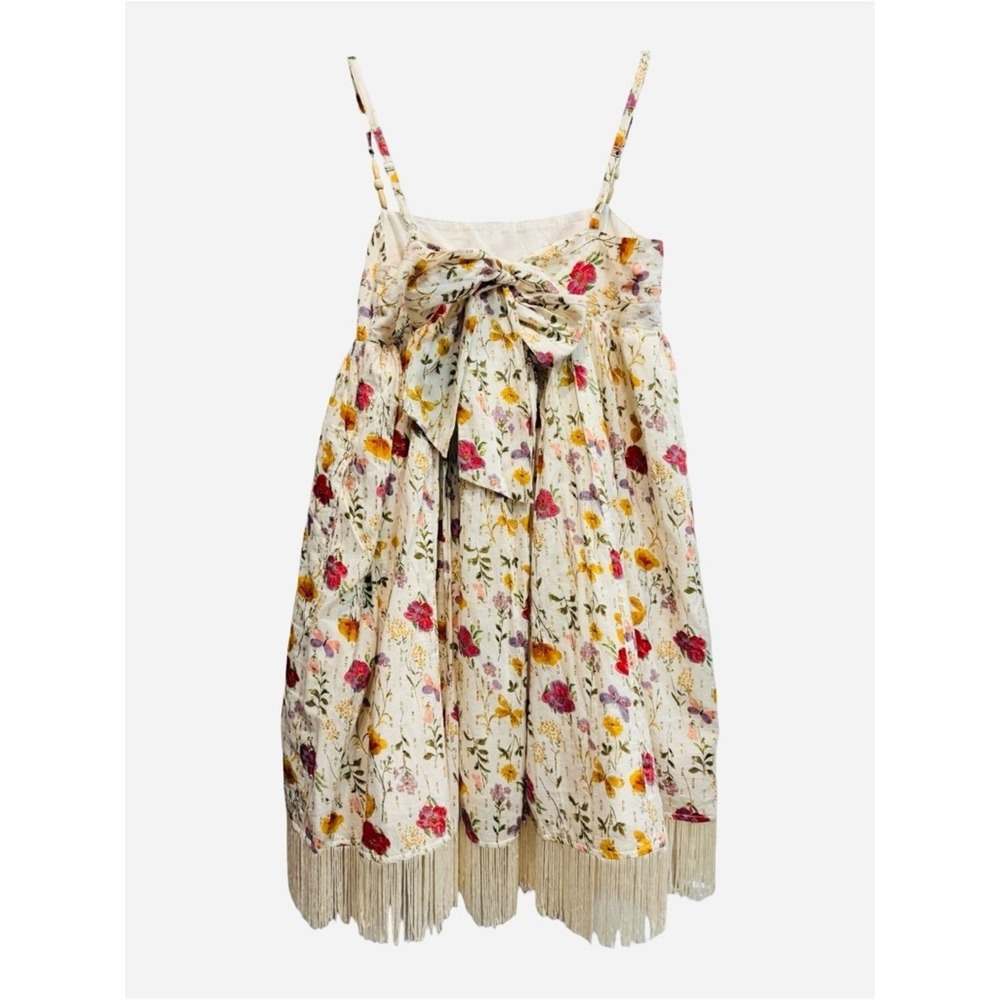 Eddy Gavin Fringe Mini Babydoll Dress Whimsy Gold Butterly Print $328 M